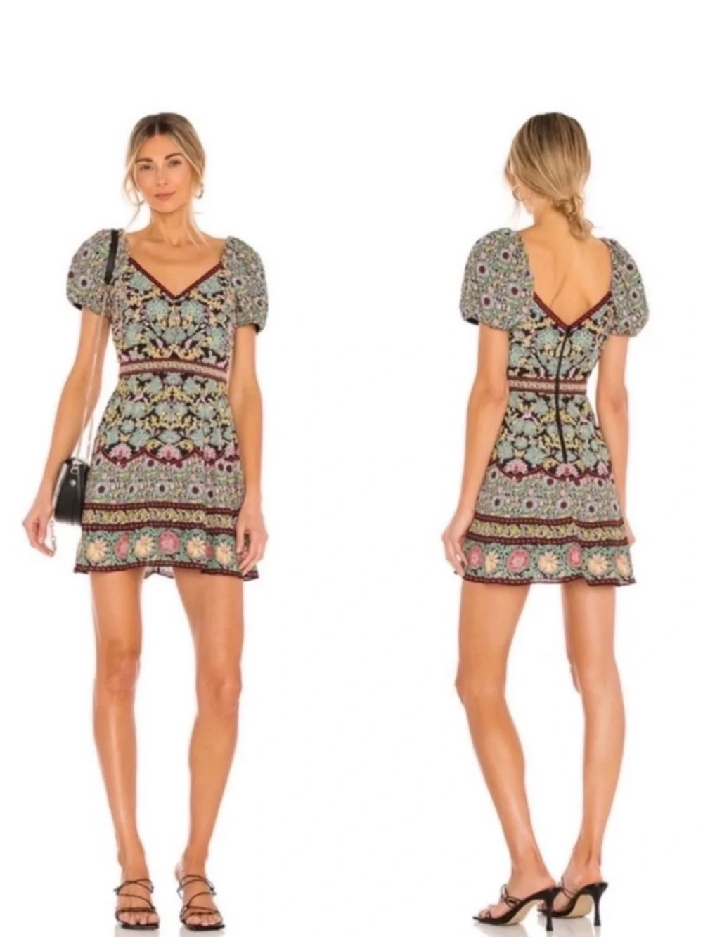 Alice + Olivia Black Multicolor Floral Mini Dress - Picture 1 of 9